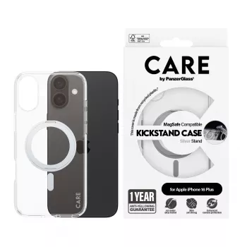 PanzerGlass CARE™ by ® läbipaistev ümbris hõbedase jalaga ja MagSafe iPhone 16 Plus