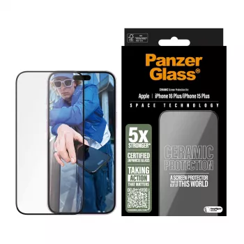 PanzerGlass ® Keraamiline ekraanikaitse iPhone 16 Plus | 15 Plus | Ultra-Wide Fit koos EasyAligneriga