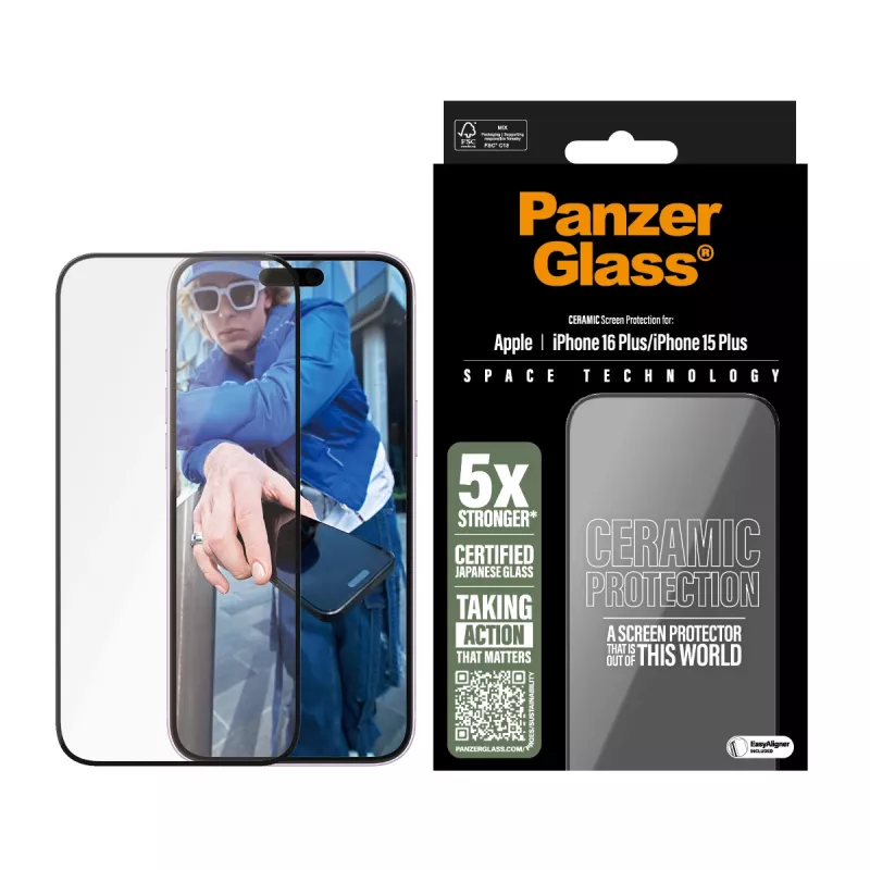 PanzerGlass ® Keraamiline ekraanikaitse iPhone 16 Plus | 15 Plus | Ultra-Wide Fit koos EasyAligneriga