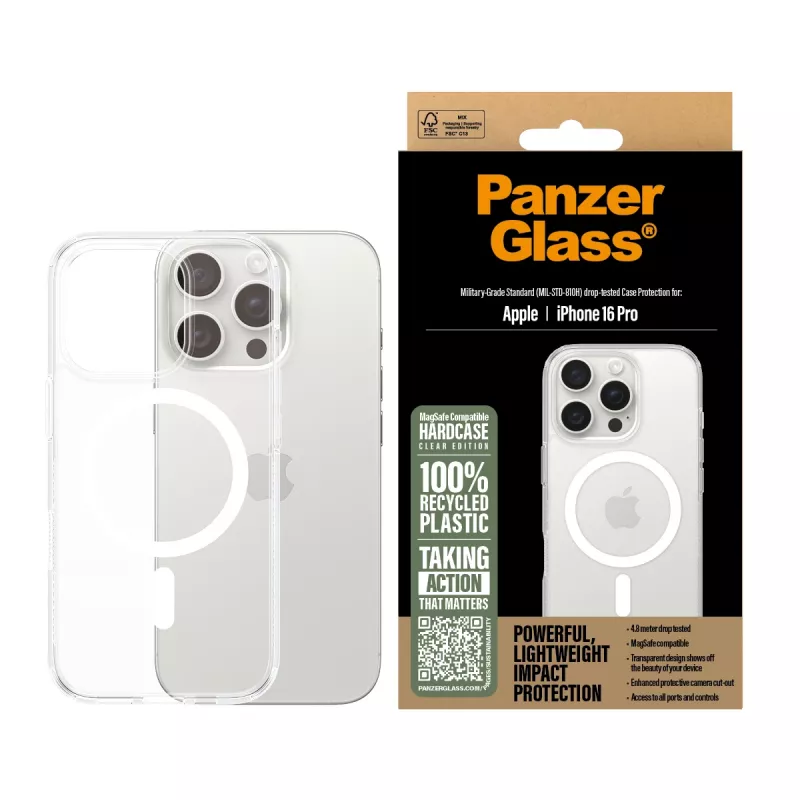 Cover PanzerGlass HardCase Transparent w. Valge MagSafe iPhone 16 Pro