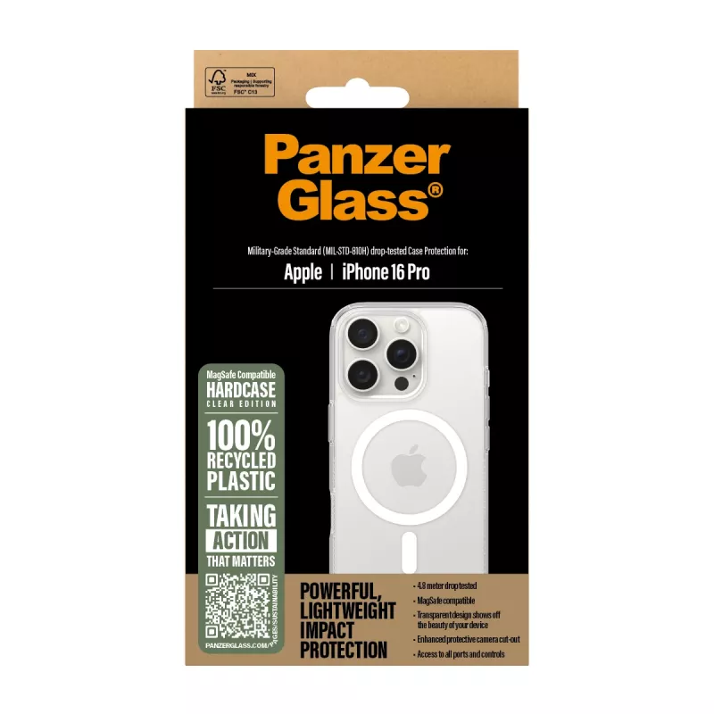 Cover PanzerGlass HardCase Transparent w. Valge MagSafe iPhone 16 Pro