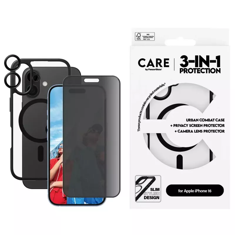 PanzerGlass ® | CARE by ® Flagship 3-in-1 Privaatsuskomplekt iPhone 16