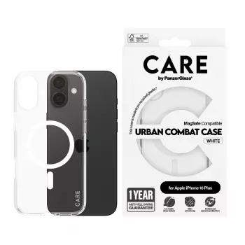 PanzerGlass CARE™ by ® Urban Combat Case Transparent w. White MagSafe iPhone 16 Plus