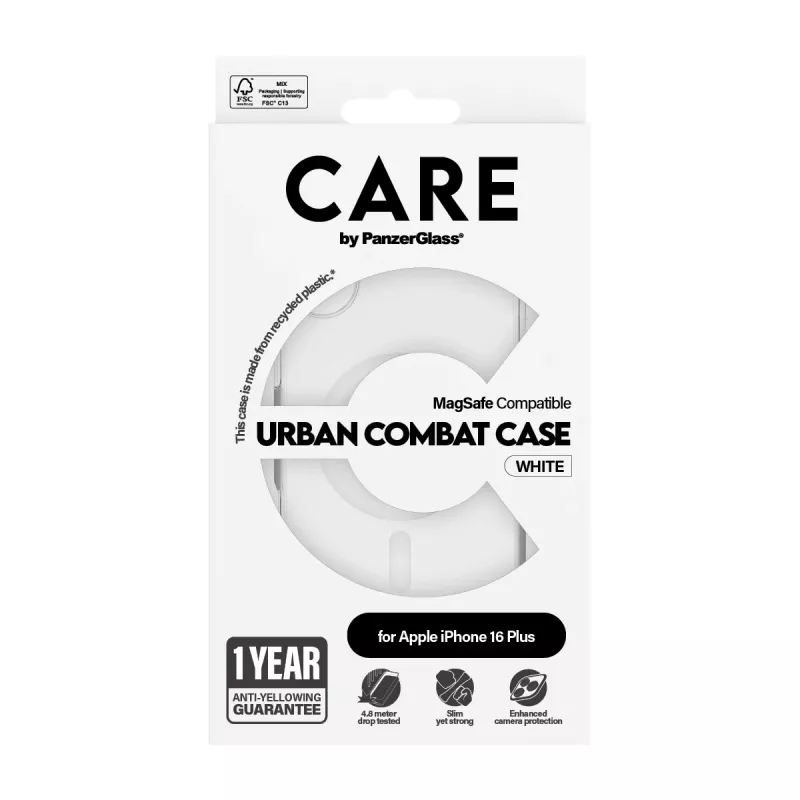 PanzerGlass CARE™ by ® Urban Combat Case Transparent w. White MagSafe iPhone 16 Plus