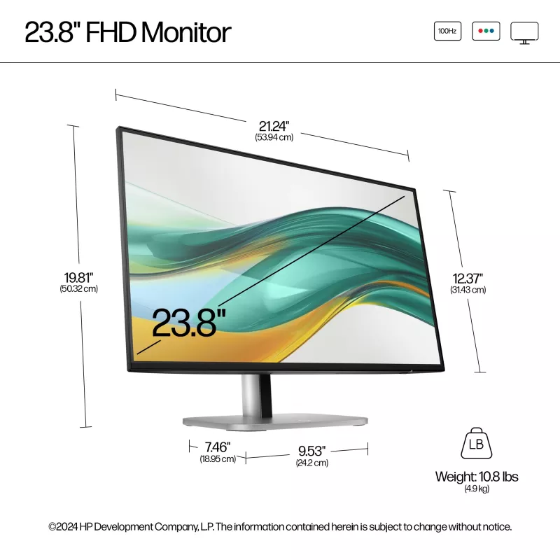 HP Series 5 Pro 23.8-tolline FHD monitor - 524pf, 60,5 cm (23,8 tolli), 1920 x 1080 pikslit, Full HD, LCD, 5 ms, must, hõbedane