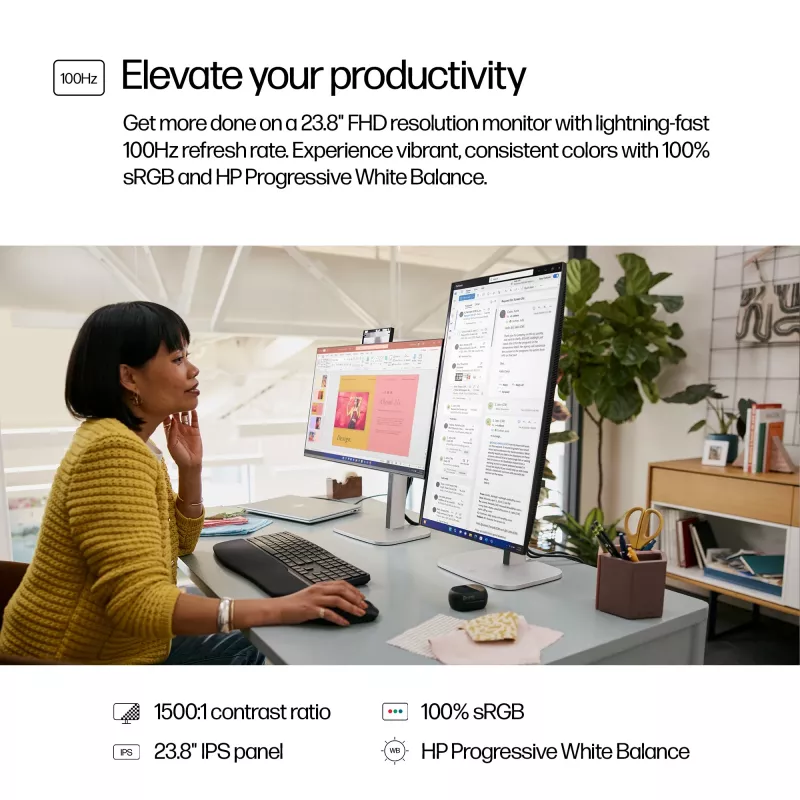 HP Series 5 Pro 23.8-tolline FHD monitor - 524pf, 60,5 cm (23,8 tolli), 1920 x 1080 pikslit, Full HD, LCD, 5 ms, must, hõbedane