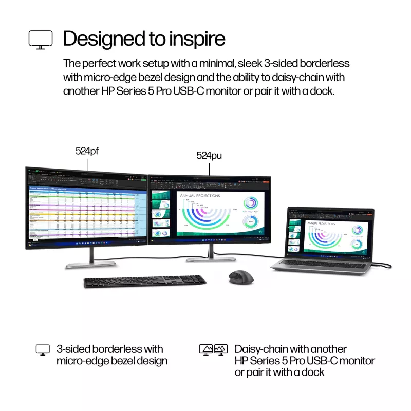 HP Series 5 Pro 23.8-tolline FHD monitor - 524pf, 60,5 cm (23,8 tolli), 1920 x 1080 pikslit, Full HD, LCD, 5 ms, must, hõbedane