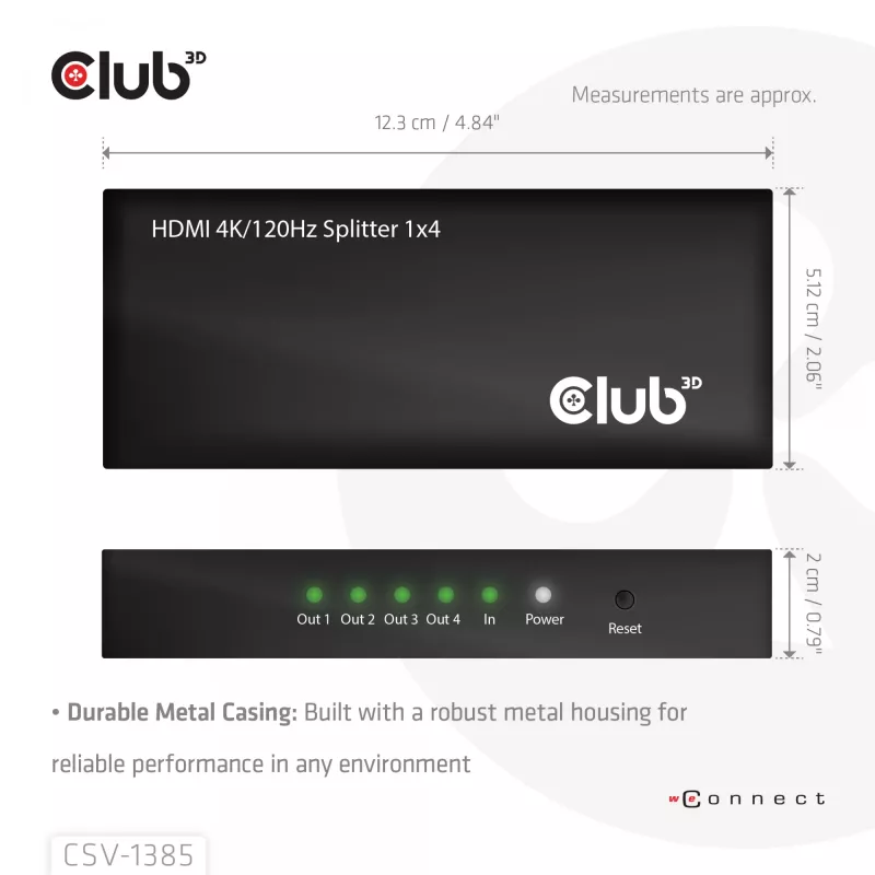 CLUB3D 1 to 4 HDMI™ Splitter 4K120Hz