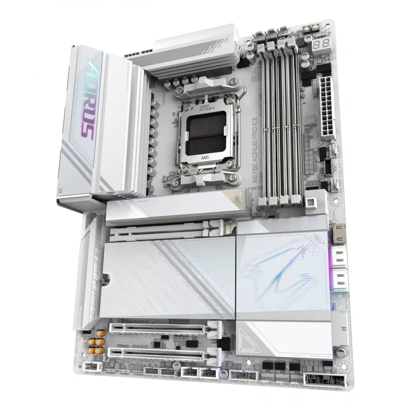 Emaplaat GIGABYTE X870E AORUS PRO ICE — AMD X870E, Socket AM5, ATX, DDR5, 4×DIMM, Wi‑Fi 7, 2.5Gb LAN