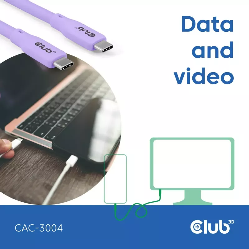 USB-C kaabel CLUB3D CAC-3004 2m Lilla