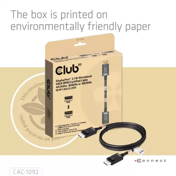 CLUB3D DisplayPort™ 2.1 Bi-Directional VESA DP80 Certified kaabel 4K240Hz, 8K60Hz or 10K60Hz M/M 1.6m/5.25ft