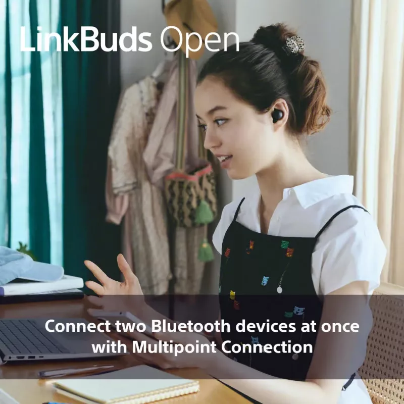 Kõrvaklapid Sony LinkBuds Open WFL910B — juhtmeta Bluetooth-kõrvasisesed, 20–20 000 Hz, 10 m ulatus, 63 g, must