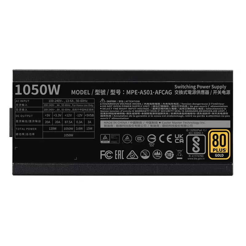 COOLER MASTER toiteplokk Mwe 1050 V2 Gold Full Modular 1050W ATX must