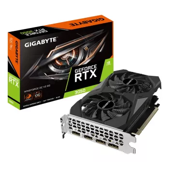 Videokaart GIGABYTE GeForce RTX 3050 — 6 GB GDDR6, 2304 CUDA südamikku, PCIe 4.0, 14000 MHz mälu