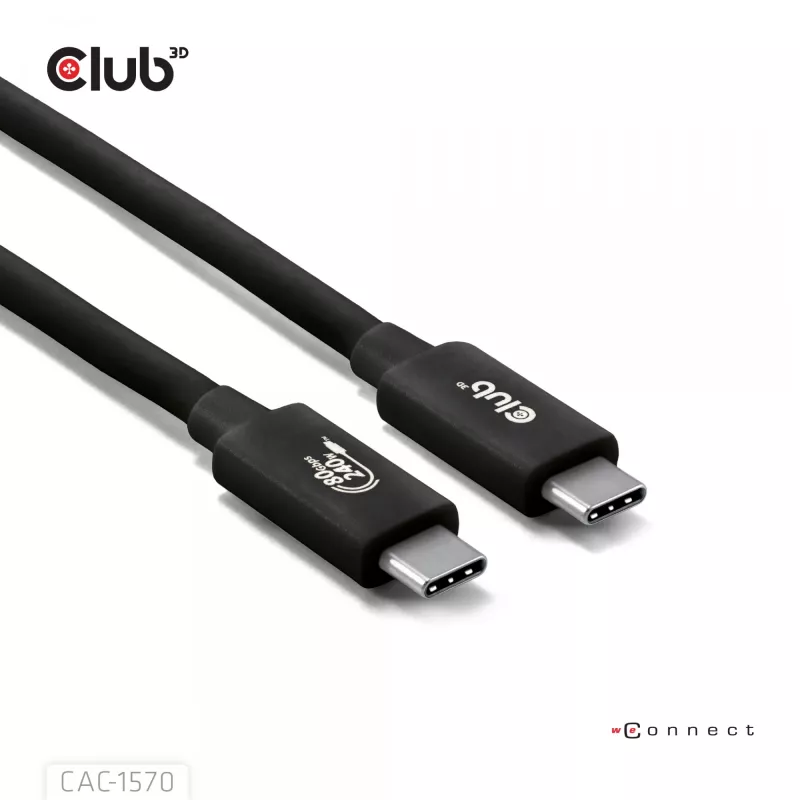 USB Type-C kaabel CLUB3D CAC-1570 1,2m — 80Gbps, 240W, toetab 8K@240Hz, must