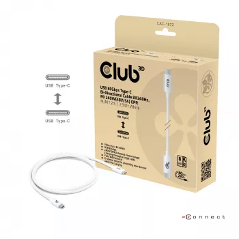 CLUB3D USB 80Gbps sertifitseeritud 240W 8K240Hz Type-C® 1.2m / 3.94ft must kaabel
