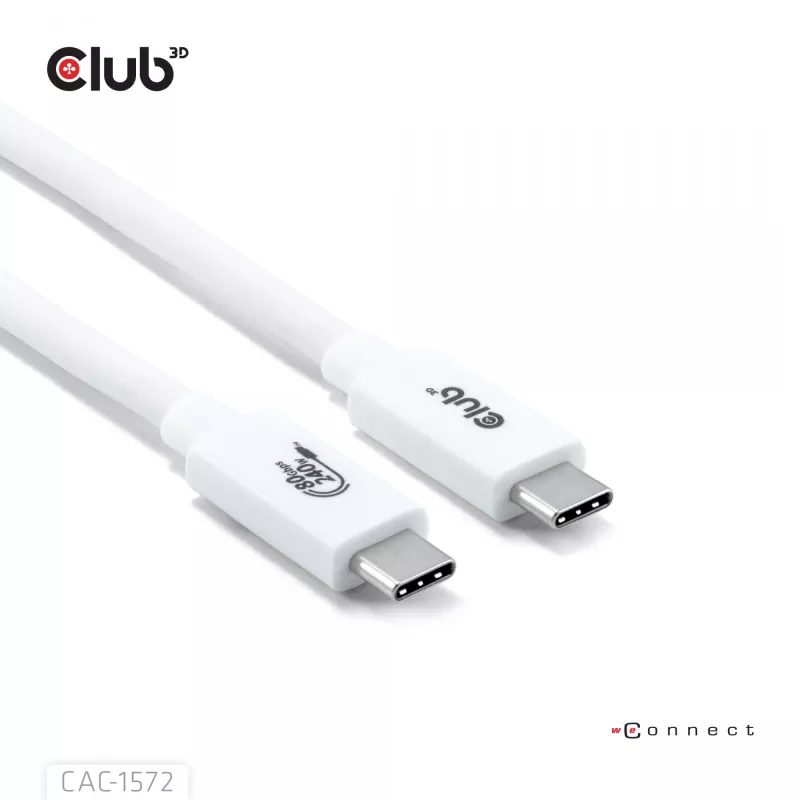 CLUB3D USB 80Gbps sertifitseeritud 240W 8K240Hz Type-C® 1.2m / 3.94ft must kaabel