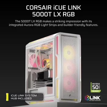 CORSAIR PC korpus - Geh Midi 5000T LX RGB (karastatud klaas) valge