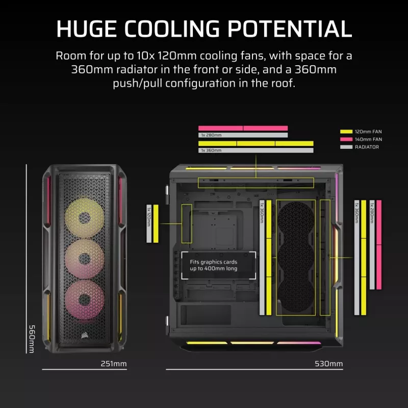 CORSAIR arvutikorpus - Icue Link 5000t Lx RGB keskmine torn, suure jõudlusega