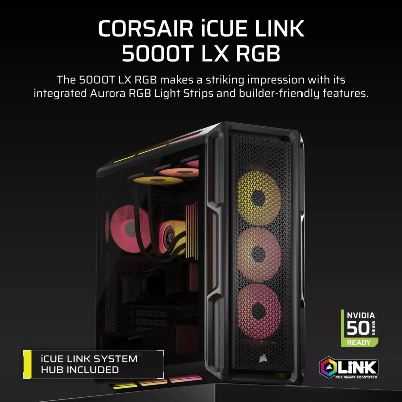 CORSAIR arvutikorpus - Icue Link 5000t Lx RGB keskmine torn, suure jõudlusega