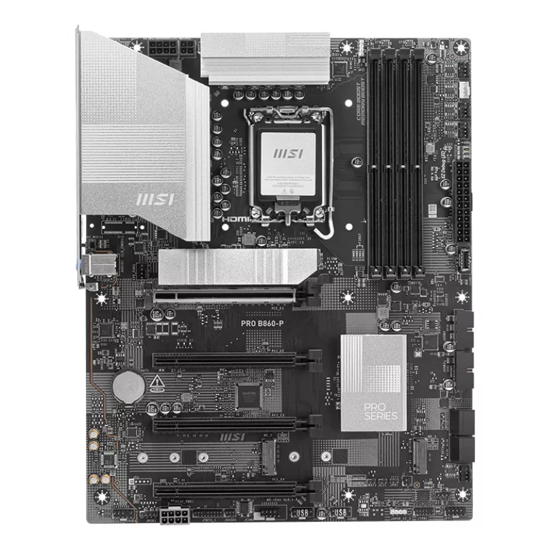 Emaplaat MSI PRO B860-P — Intel B860, LGA 1851, ATX, DDR5, 4 DIMM, 3×M.2, 5Gb LAN, HDMI 2.1