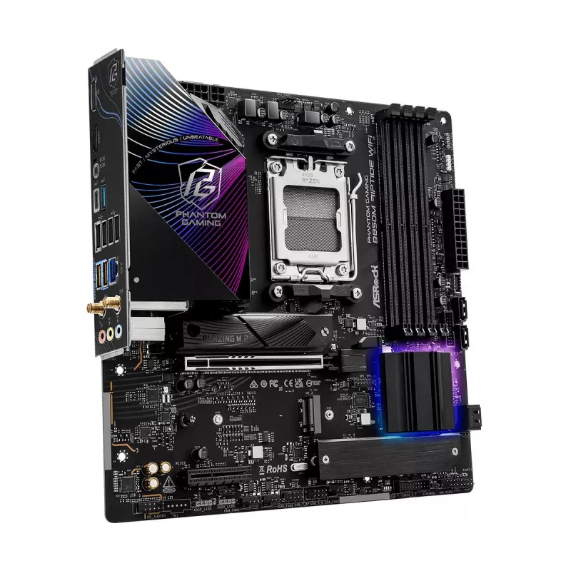 ASRock emaplaat B850M Riptide WiFi AM5 AMD B850 4 x DDR5 1 x HDMI 2.1 TMDS/FRL 8G 1 x DisplayPort 1.4 DSC mATX