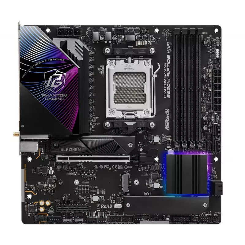 ASRock emaplaat B850M Riptide WiFi AM5 AMD B850 4 x DDR5 1 x HDMI 2.1 TMDS/FRL 8G 1 x DisplayPort 1.4 DSC mATX