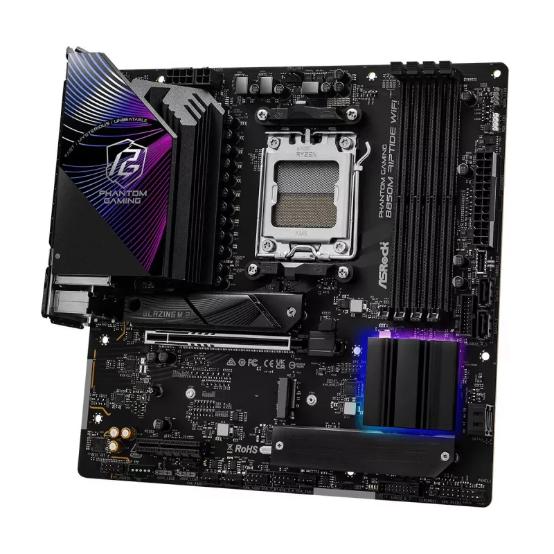 ASRock emaplaat B850M Riptide WiFi AM5 AMD B850 4 x DDR5 1 x HDMI 2.1 TMDS/FRL 8G 1 x DisplayPort 1.4 DSC mATX