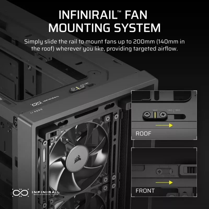Korpus CORSAIR FRAME 4000D RS Midi Tower — must, EATX tugi, karastatud klaas, USB-C, 3x120mm esiventilaatorid