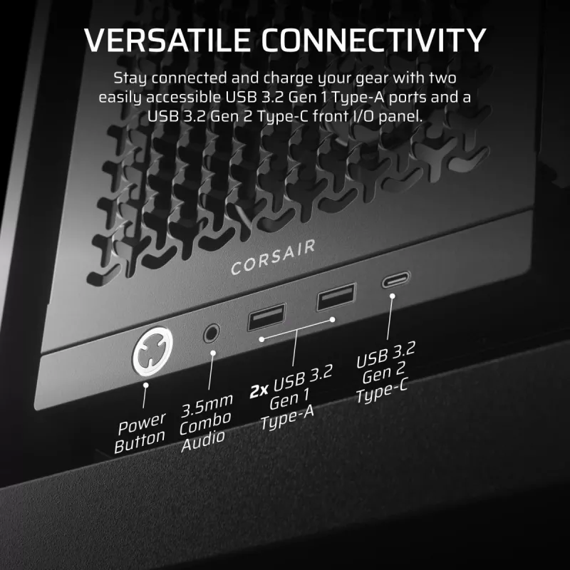 Korpus CORSAIR FRAME 4000D RS Midi Tower — must, EATX tugi, karastatud klaas, USB-C, 3x120mm esiventilaatorid