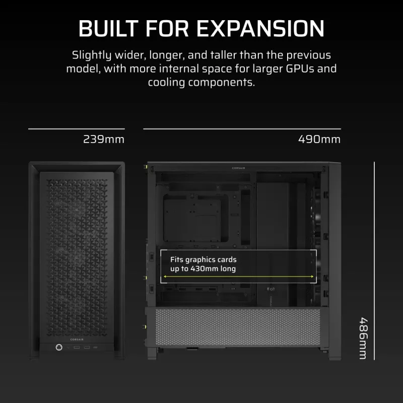 Korpus CORSAIR FRAME 4000D RS Midi Tower — must, EATX tugi, karastatud klaas, USB-C, 3x120mm esiventilaatorid