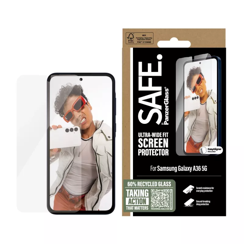 PanzerGlass SAFE. by ® Ekraanikaitse Samsung Galaxy A36 5G | Ultra-Wide Fit koos EasyAligneriga