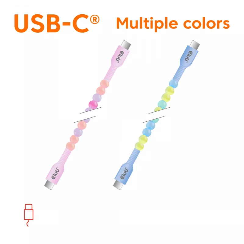 CLUB3D USB-C® helmestega kaabel, roosa, 2 m, USB C, USB C, 0.48 Gbit/s, roosa