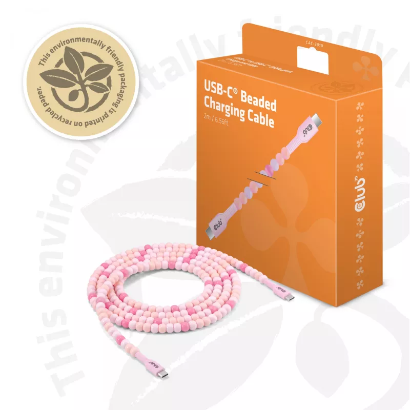 CLUB3D USB-C® helmestega kaabel, roosa, 2 m, USB C, USB C, 0.48 Gbit/s, roosa