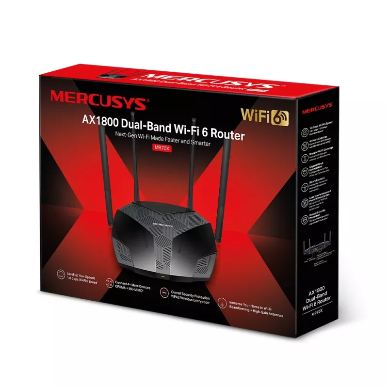 MERCUSYS MR70X juhtmevaba ruuter Gigabit Ethernet Kaheribaline (2,4 GHz / 5 GHz) Must