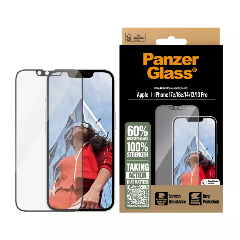PanzerGlass® Ekraanikaitse iPhone 17e | 16e | 14 | 13 | 13 Pro | Ultra-Wide Fit koos EasyAligneriga