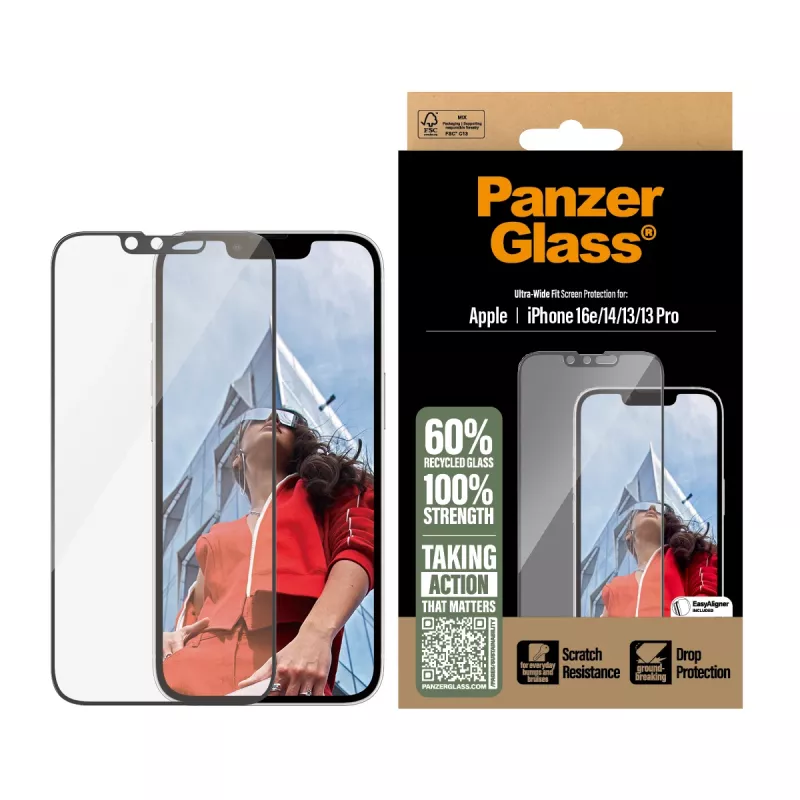 PanzerGlass® Ekraanikaitse iPhone 17e | 16e | 14 | 13 | 13 Pro | Ultra-Wide Fit koos EasyAligneriga
