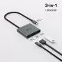 USB Type-C jaotur TP-Link UH3020C — 3 pordiga (HDMI, USB-A, USB-C), 5 Gbit/s, HDMI 4K@60Hz, PD kuni 100W, alumiinium, 0,18 m kaabel