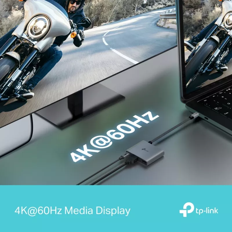 USB Type-C jaotur TP-Link UH3020C — 3 pordiga (HDMI, USB-A, USB-C), 5 Gbit/s, HDMI 4K@60Hz, PD kuni 100W, alumiinium, 0,18 m kaabel