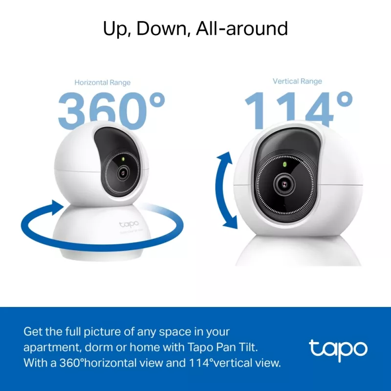 TP-Link Tapo Pan/Tilt AI koduturvakaamera Wi-Fi SPEC: 3K 5MP (2880×1620), 2,4 GHz, horisontaalne 360º