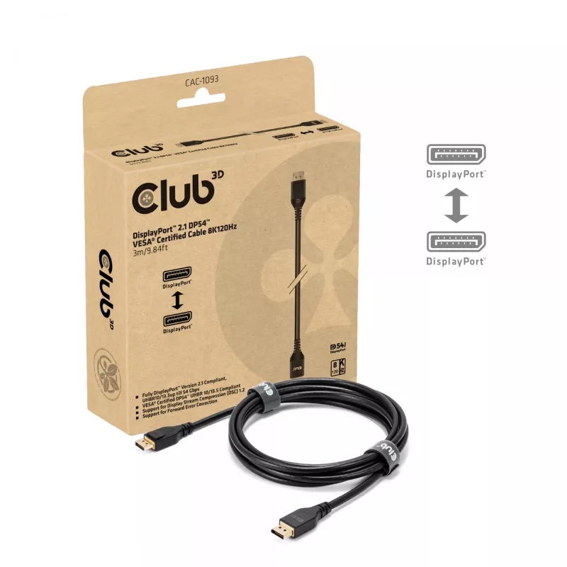 CLUB3D DisplayPort™ 2.1 DP54™ VESA® sertifitseeritud kaabel 8K120Hz 3m/ 9.84ft