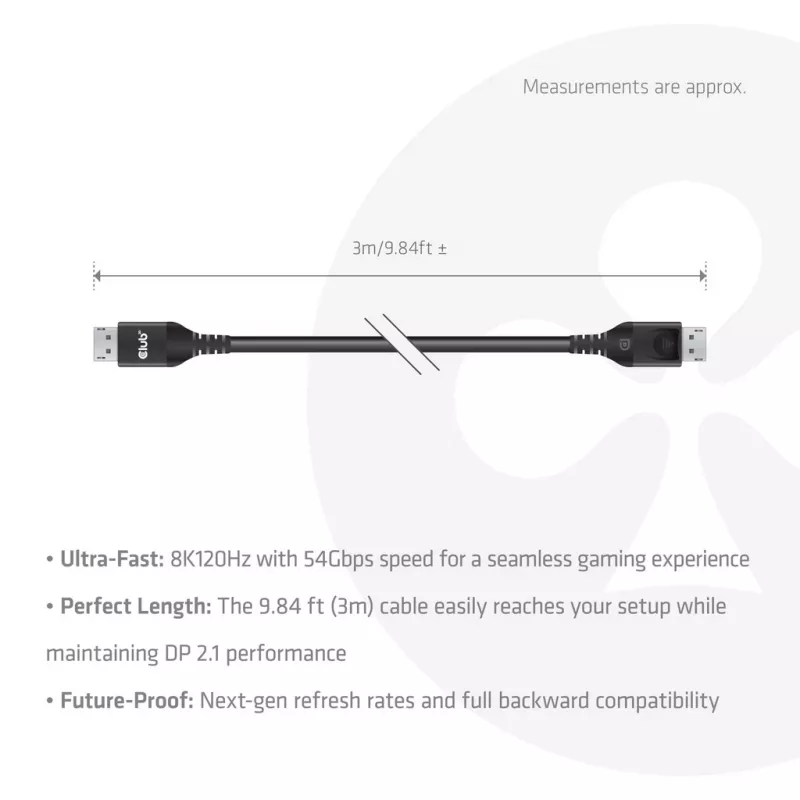 CLUB3D DisplayPort™ 2.1 DP54™ VESA® sertifitseeritud kaabel 8K120Hz 3m/ 9.84ft