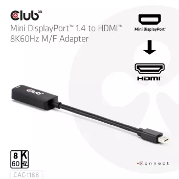 Adapter club 3d Mini DisplayPort 1.4 to HDMI 8K60Hz M/F, Mini DisplayPort pistik