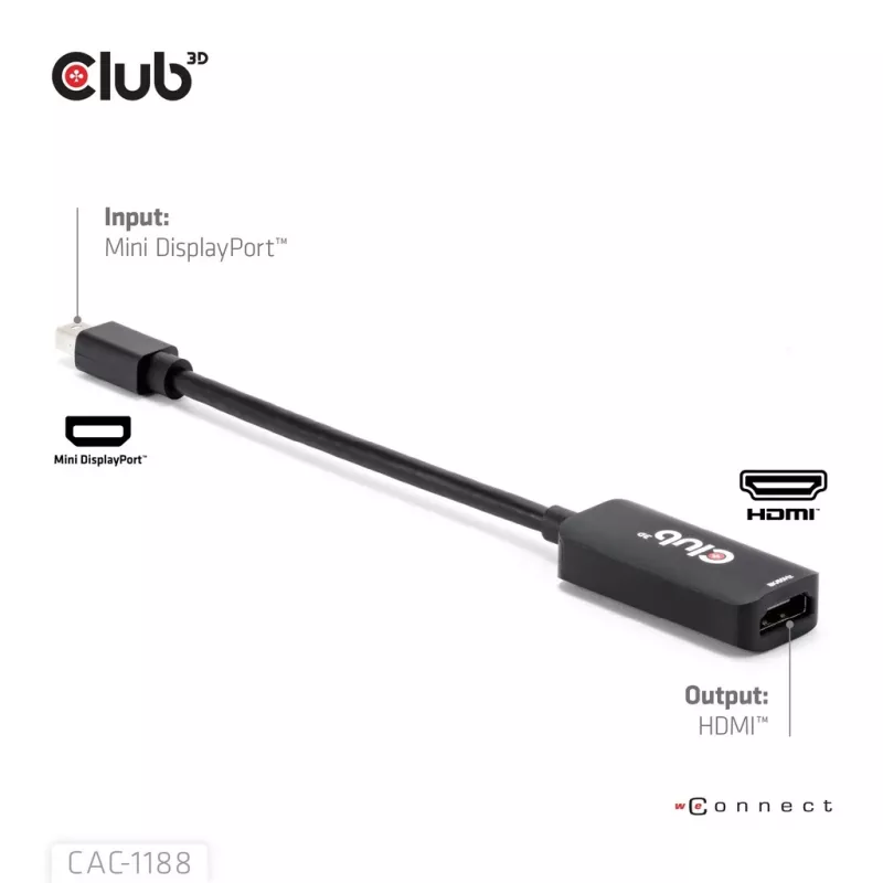 Adapter club 3d Mini DisplayPort 1.4 to HDMI 8K60Hz M/F, Mini DisplayPort pistik