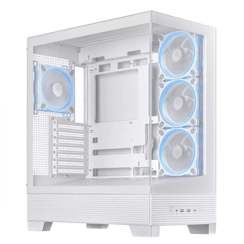 Arvuti korpus ASUS A31 Plus TG ARGB WHITE Midi Tower — ATX, karastatud klaas, ARGB, 3x120mm + 1x120mm ventilaatorid, 38 cm GPU, 165 mm CPU jahuti