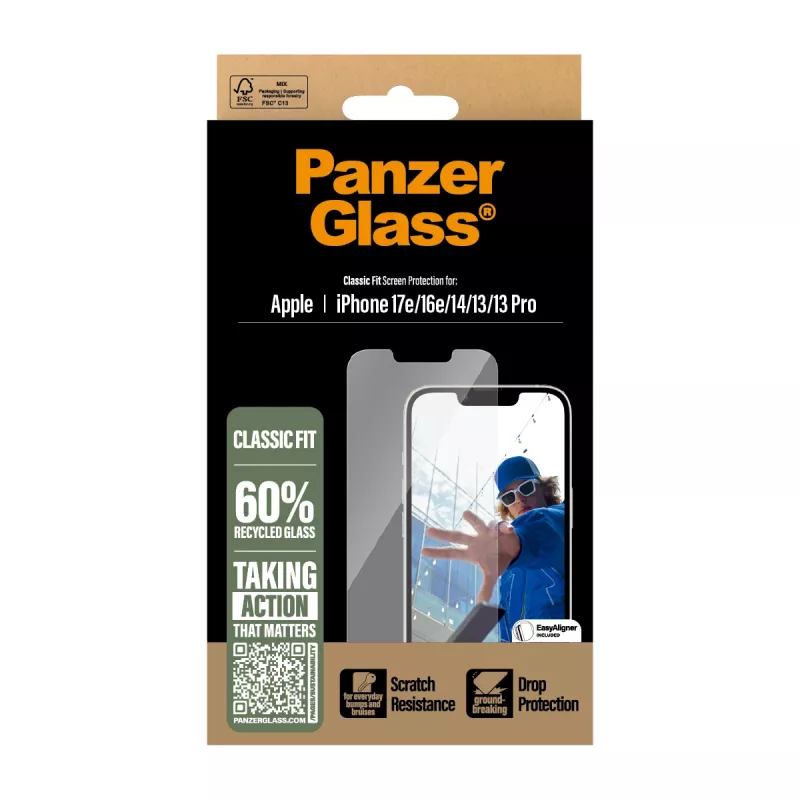 PanzerGlass® Ekraanikaitse iPhone 17e | 16e | 14 | 13 | 13 Pro | Classic Fit koos EasyAligneriga