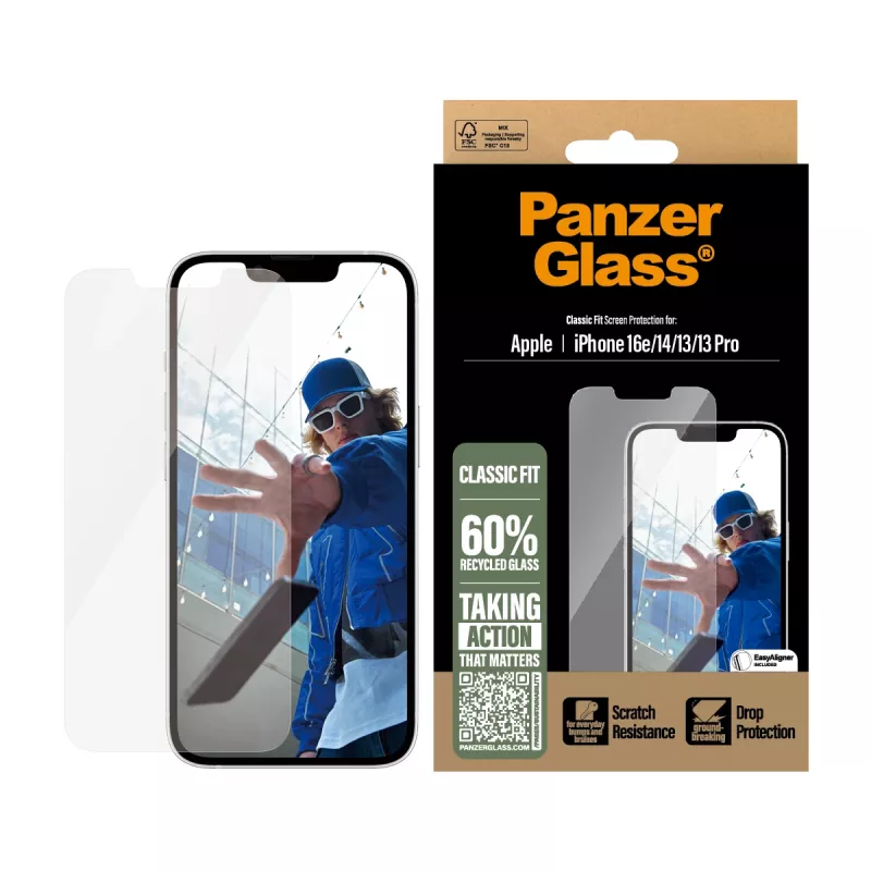 PanzerGlass® Ekraanikaitse iPhone 17e | 16e | 14 | 13 | 13 Pro | Classic Fit koos EasyAligneriga