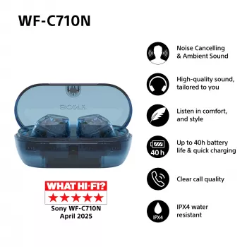 Kõrvaklapid Sony WFC710NL.CE7 in-ear True Wireless kõrvaklapid, Bluetooth 5.3, ANC, IPX4, 8.5/12 h taasesitus, Glass Blue