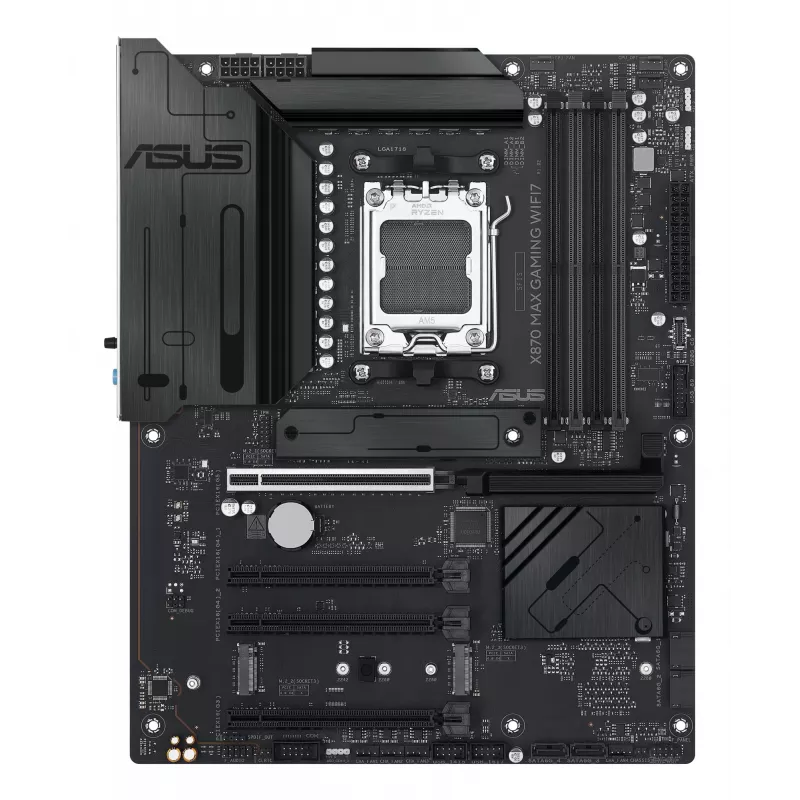 Emaplaat ASUS X870 MAX GAMING WIFI7 ATX — AMD X870, Socket AM5, DDR5, 4 DIMM, 256 GB, Wi‑Fi 7, Bluetooth 5.4, 3 M.2, 2x USB4 Gen3x2