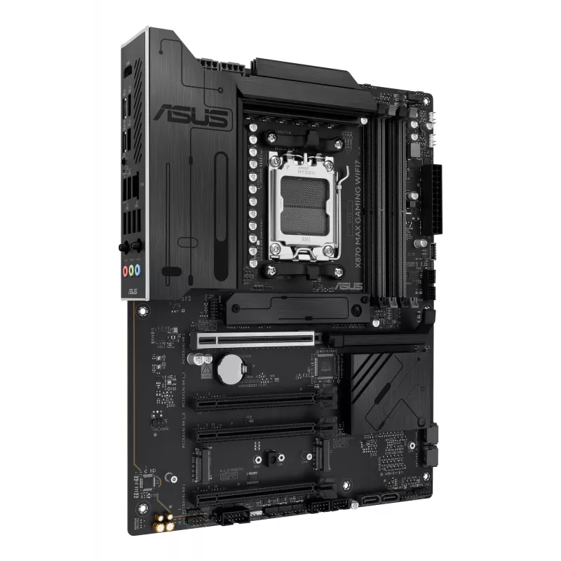 Emaplaat ASUS X870 MAX GAMING WIFI7 ATX — AMD X870, Socket AM5, DDR5, 4 DIMM, 256 GB, Wi‑Fi 7, Bluetooth 5.4, 3 M.2, 2x USB4 Gen3x2